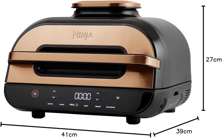 Ninja Foodi MAX Health Grill & Air Fryer 3.8L with Digital Cooking Probe, 6-in-1 Air Fry, Bake, Roast & more, Dishwasher Safe Parts, Large Grill Plate, Copper/Black Amazon Exclusive AG551UKCP