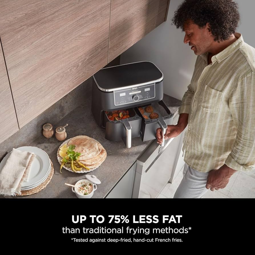 Ninja Foodi Max XXXL Dual Zone Air Fryer, 2 Basket Airfryer, 9.5L Extra Large Drawer Capacity, 6 Functions, Non Stick Ceramic, AF400ANZ, Black