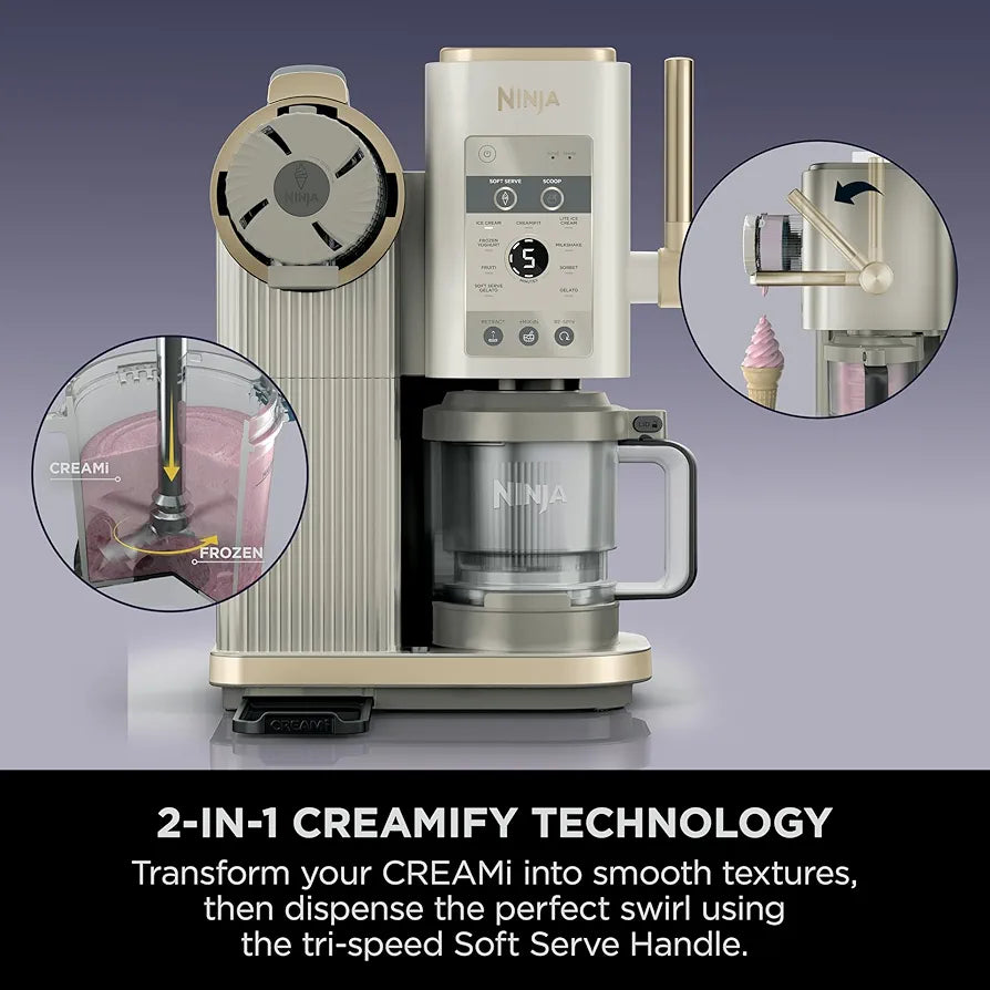Ninja CREAMi Scoop and Swirl Ice Cream Machine with 2x Tubs, 13 Functions, Makes Ice Cream, Soft Serve, Gelato, Sorbet, Milkshakes and More, Mix-In Option, Stone Gold, NC701UKSTGD