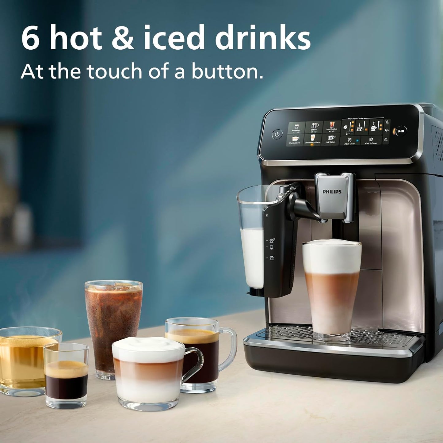 Philips 3300 Series Bean-to-Cup Coffee Machine EP3347/90 – 6 Hot & Iced Drinks, LatteGo Milk Frother, Ultra-Quiet Ceramic Grinder, Fully Automatic Espresso & Cappuccino Maker