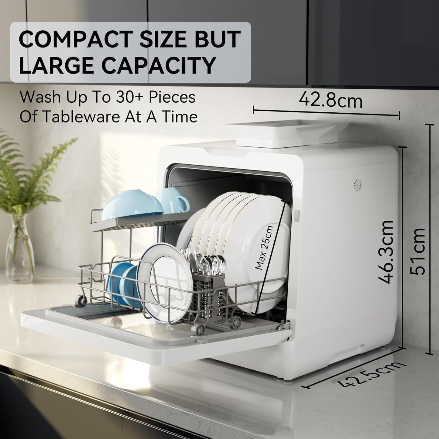 RavoDeals™ Table Top Dishwasher 7+3 Programmes, Mini Countertop Dishwasher with 5 Place Settings, Delayed Star Function & Child Lock