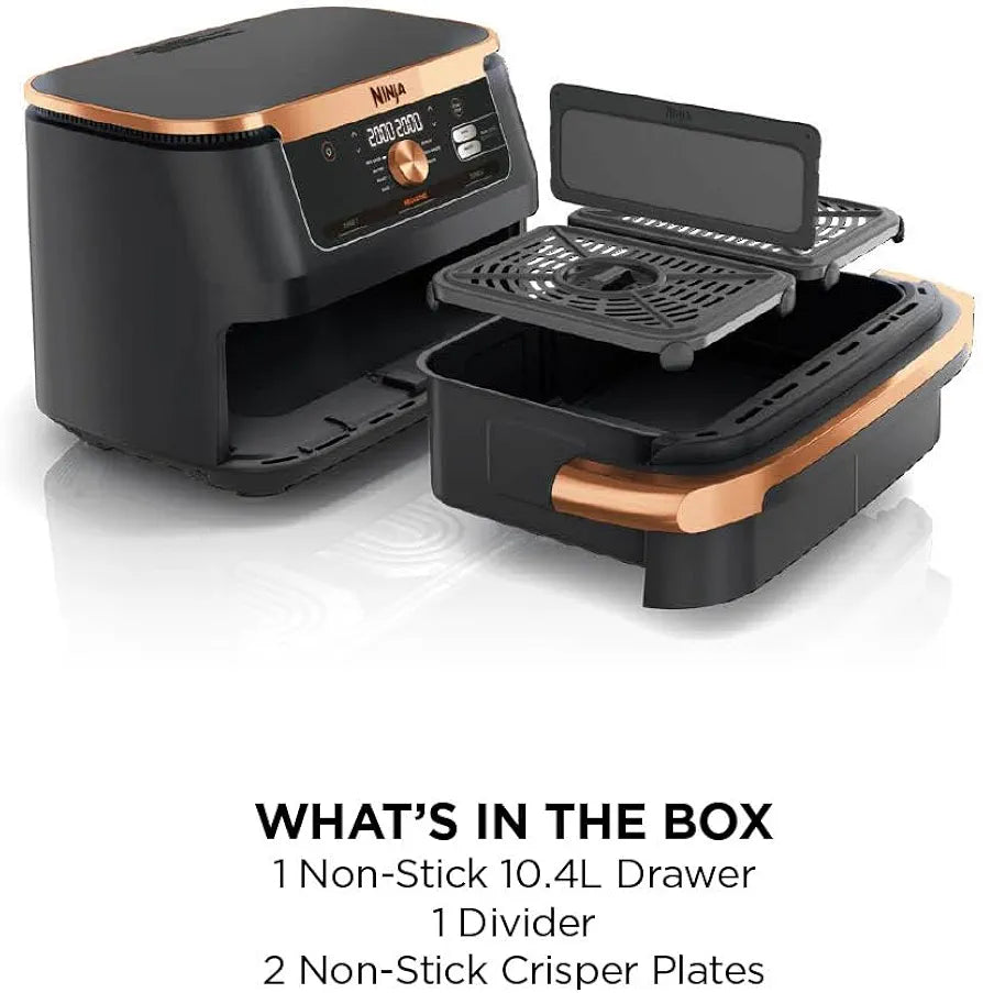 Ninja Foodi FlexDrawer Air Fryer, Dual Zone with Removable Divider, Large 10.4L Drawer, 7-in-1, Air-Fryer, Air Fry, Roast, Bake, Crisp, Non-Stick Dishwasher Safe Parts, Black and Copper, AF500UKCP