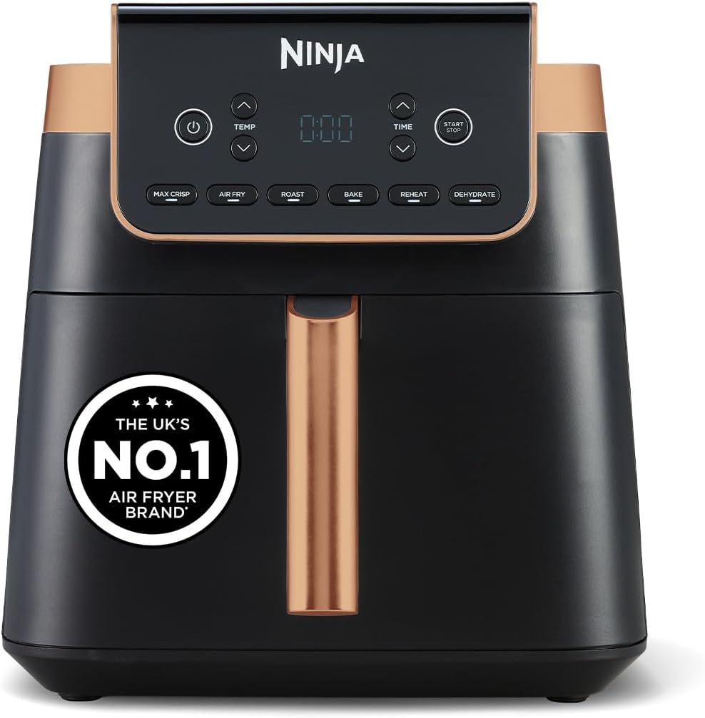 Ninja Air Fryer MAX PRO AF180UKCP – 6.2L Large Single Drawer Air Fryer, No Oil Cooking, Roast, Bake & Air Fry, Family Size, Black & Copper