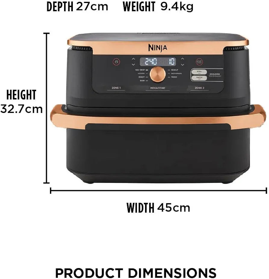 Ninja Foodi FlexDrawer Air Fryer, Dual Zone with Removable Divider, Large 10.4L Drawer, 7-in-1, Air-Fryer, Air Fry, Roast, Bake, Crisp, Non-Stick Dishwasher Safe Parts, Black and Copper, AF500UKCP