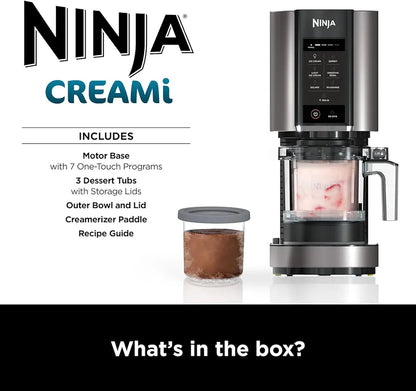 Ninja CREAMi Ice Cream Maker & Frozen Dessert Maker with 3 Tubs, 7 Programs, Makes Ice Cream, Gelato, Sorbet, Smoothie Bowl, Milkshakes and more, Black/Silver, Makes 1.4L of Ice Cream, NC300UK