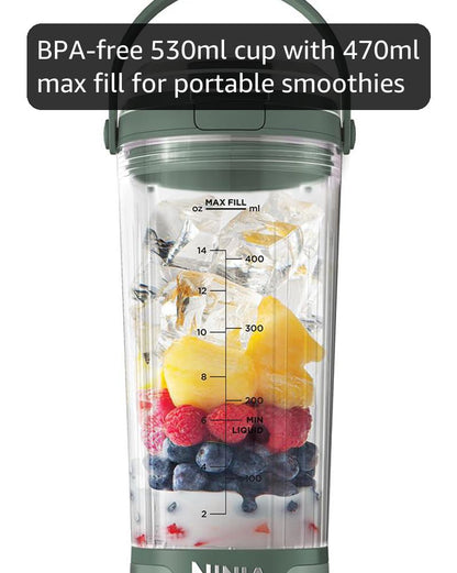Ninja Blast Portable Blender, 530ml, Leakproof Lid & Sip Spout, Powerful Cordless Mini Blender, Rechargeable, Portable Smoothies, Protein Shakes, Blends Ice & Frozen Fruit, Forest Green, BC151UKEM