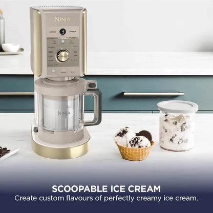 Ninja CREAMi Deluxe Ice Cream Maker and Frozen Dessert Maker with 3 Tubs, 10 Functions, Makes Ice Cream Slushi and More, 2-in-1 Flavour Option, Stone Gold, NC501UKSTGD