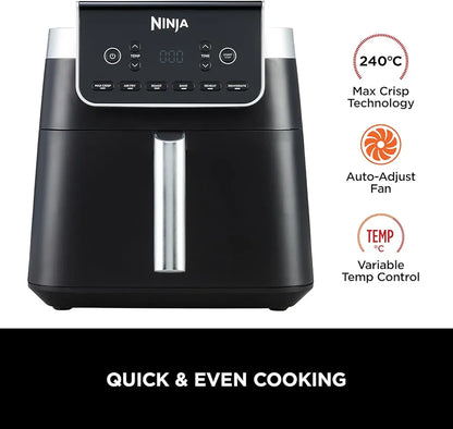 Ninja Air Fryer MAX PRO, 6.2L, Uses No Oil, Large Square Single Drawer, Roast, Bake, Air Fry, Digital, Cook From Frozen, Non-Stick, Dishwasher Safe Basket & Crisper Plate, Grey, AF180UKBRN