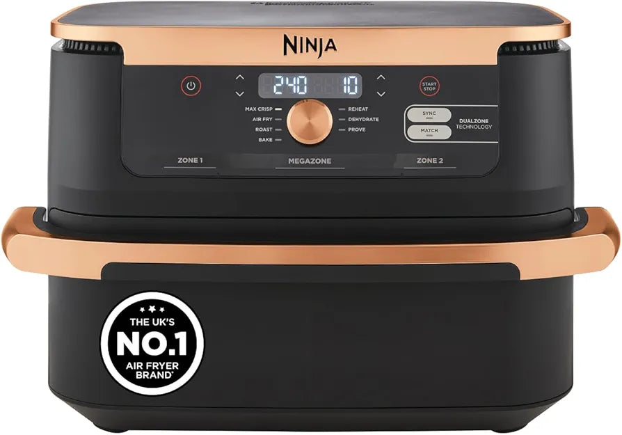 Ninja Foodi FlexDrawer Air Fryer, Dual Zone with Removable Divider, Large 10.4L Drawer, 7-in-1, Air-Fryer, Air Fry, Roast, Bake, Crisp, Non-Stick Dishwasher Safe Parts, Black and Copper, AF500UKCP