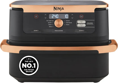 Ninja Foodi FlexDrawer Air Fryer, Dual Zone with Removable Divider, Large 10.4L Drawer, 7-in-1, Air-Fryer, Air Fry, Roast, Bake, Crisp, Non-Stick Dishwasher Safe Parts, Black and Copper, AF500UKCP