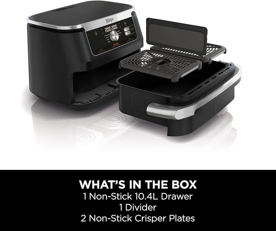 Ninja Foodi FlexDrawer Double Zone Air Fryer with Removable Divider, 10.4L Large Drawer, 7-in-1 Oil-Free Air Fryer for Frying, Roasting, Baking with Maximum Crispness
