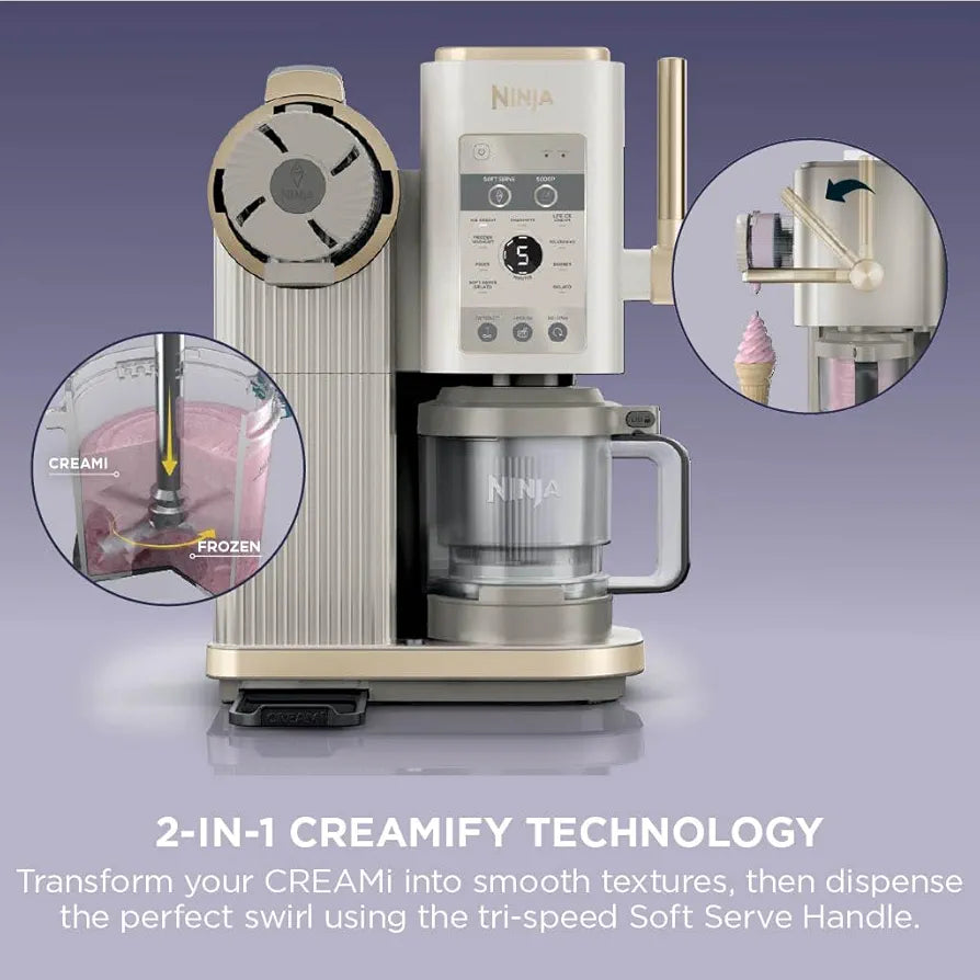 Ninja CREAMi Scoop and Swirl Ice Cream Machine with 2x Tubs, 13 Functions, Makes Ice Cream, Soft Serve, Gelato, Sorbet, Milkshakes and More, Mix-In Option, Stone Gold, NC701UKSTGD