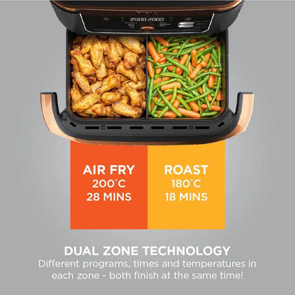 Ninja Foodi FlexDrawer Air Fryer, Dual Zone with Removable Divider, Large 10.4L Drawer, 7-in-1, Air-Fryer, Air Fry, Roast, Bake, Crisp, Non-Stick Dishwasher Safe Parts, Black and Copper, AF500UKCP