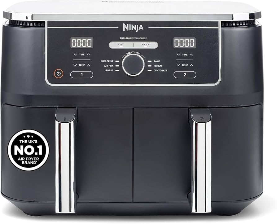 Ninja Foodi Max XXXL Dual Zone Air Fryer, 2 Basket Airfryer, 9.5L Extra Large Drawer Capacity, 6 Functions, Non Stick Ceramic, AF400ANZ, Black