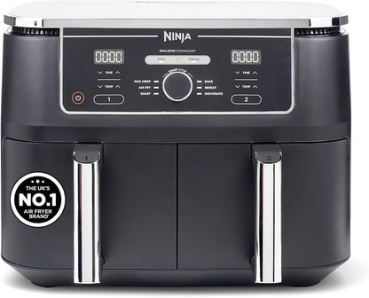 Ninja Foodi Max XXXL Dual Zone Air Fryer, 2 Basket Airfryer, 9.5L Extra Large Drawer Capacity, 6 Functions, Non Stick Ceramic, AF400ANZ, Black