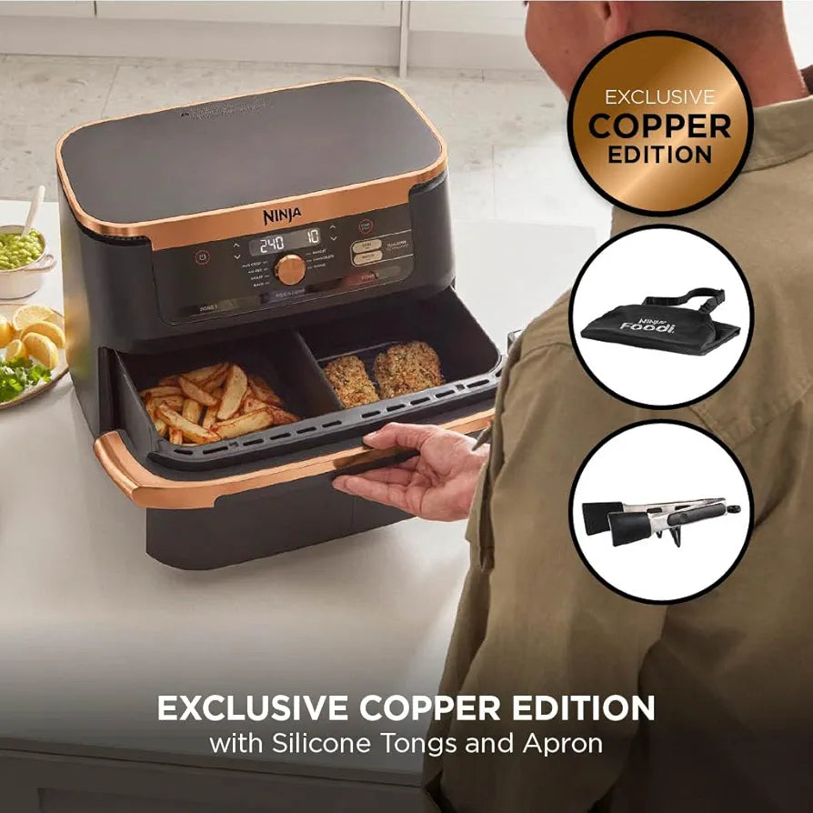 Ninja Foodi FlexDrawer Air Fryer, Dual Zone with Removable Divider, Large 10.4L Drawer, 7-in-1, Air-Fryer, Air Fry, Roast, Bake, Crisp, Non-Stick Dishwasher Safe Parts, Black and Copper, AF500UKCP