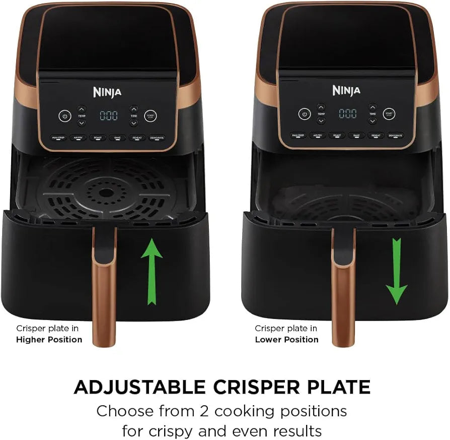 Ninja Air Fryer MAX PRO, 6.2L, Uses No Oil, Large Square Single Drawer, Roast, Bake, Air Fry, Family Size, Non-Stick, Dishwasher Safe Basket & Crisper Plate, Silicone Tongs, Black & Copper, AF180UKCP