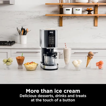 Ninja CREAMi 7 Pre-Set Programme Ice Cream & Frozen Dessert Maker With 5 Additional Dessert Tubs With Lids And Ice Cream Scoop  - Black & Silver