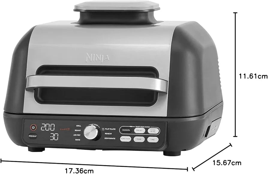 Ninja Foodi MAX PRO Health Grill, Flat Plate & Air Fryer 3.8L with Digital Cooking Probe, 7-in-1, Air Fry, Bake & more, Dishwasher Safe Parts, Cleaning Brush, Large Grill Plate, Silver/Black AG651UK