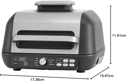 Ninja Foodi MAX PRO Health Grill, Flat Plate & Air Fryer 3.8L with Digital Cooking Probe, 7-in-1, Air Fry, Bake & more, Dishwasher Safe Parts, Cleaning Brush, Large Grill Plate, Silver/Black AG651UK