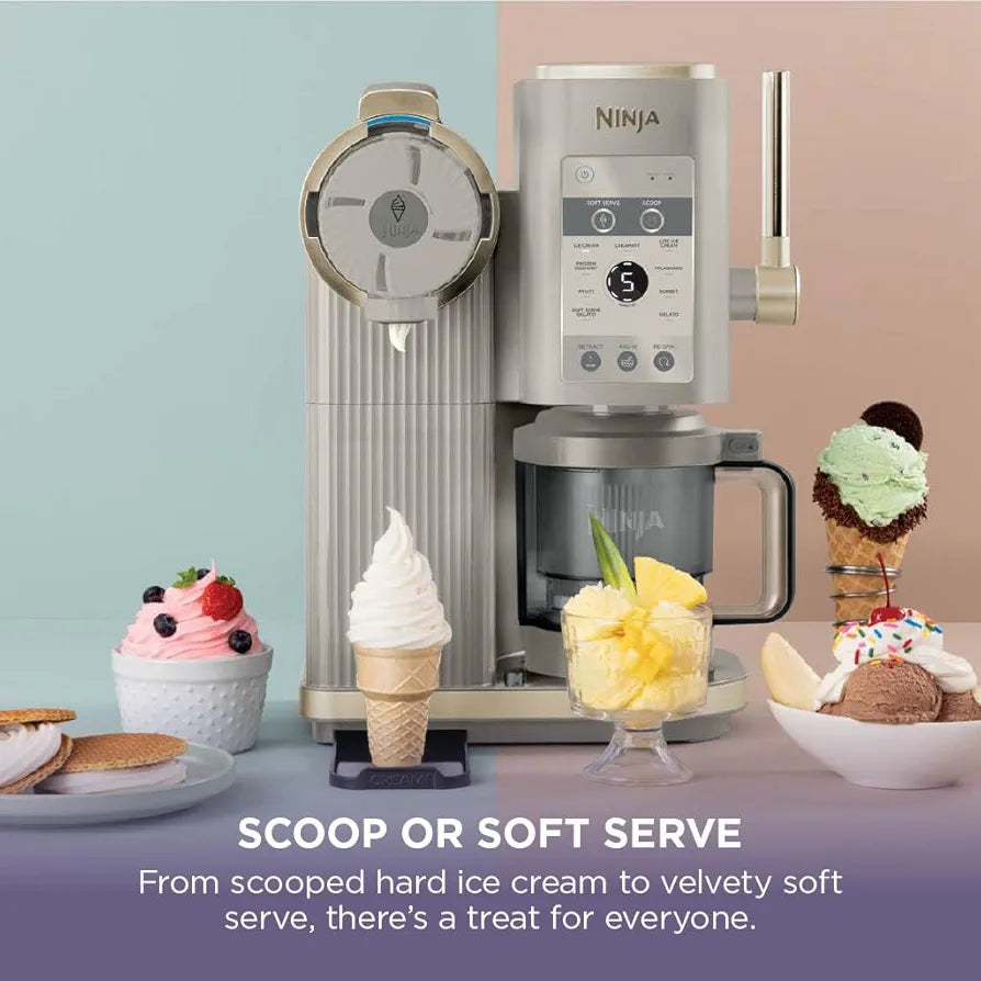 Ninja CREAMi Scoop and Swirl Ice Cream Machine with 2x Tubs, 13 Functions, Makes Ice Cream, Soft Serve, Gelato, Sorbet, Milkshakes and More, Mix-In Option, Stone Gold, NC701UKSTGD