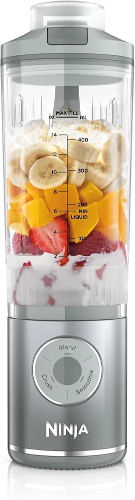 Ninja Blast Max Portable Blender, 570ml, Rechargeable Battery, Blending Cup & Leak-proof Lid, 3x Blend Functions, Makes Smoothies, Protein Shakes, Blends Ice & Frozen Fruit, Silver BC251EUSL