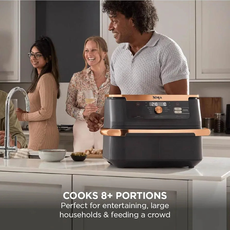 Ninja Foodi FlexDrawer Air Fryer, Dual Zone with Removable Divider, Large 10.4L Drawer, 7-in-1, Air-Fryer, Air Fry, Roast, Bake, Crisp, Non-Stick Dishwasher Safe Parts, Black and Copper, AF500UKCP