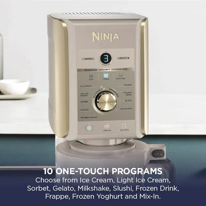 Ninja CREAMi Deluxe Ice Cream Maker and Frozen Dessert Maker with 3 Tubs, 10 Functions, Makes Ice Cream Slushi and More, 2-in-1 Flavour Option, Stone Gold, NC501UKSTGD