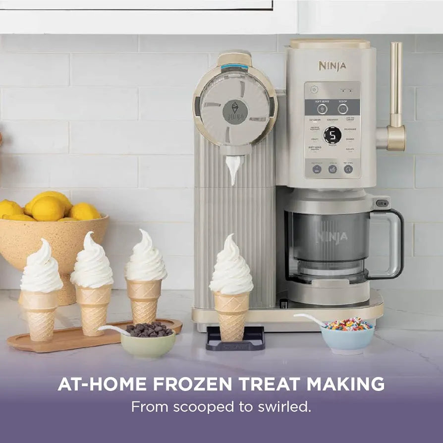 Ninja CREAMi Scoop and Swirl Ice Cream Machine with 2x Tubs, 13 Functions, Makes Ice Cream, Soft Serve, Gelato, Sorbet, Milkshakes and More, Mix-In Option, Stone Gold, NC701UKSTGD