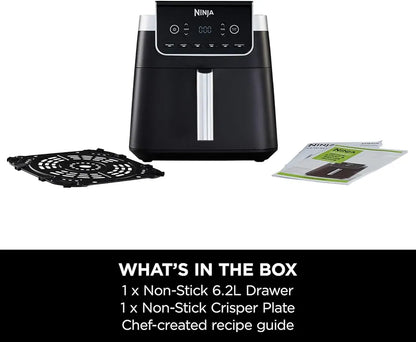 Ninja Air Fryer MAX PRO, 6.2L, Uses No Oil, Large Square Single Drawer, Roast, Bake, Air Fry, Digital, Cook From Frozen, Non-Stick, Dishwasher Safe Basket & Crisper Plate, Grey, AF180UKBRN