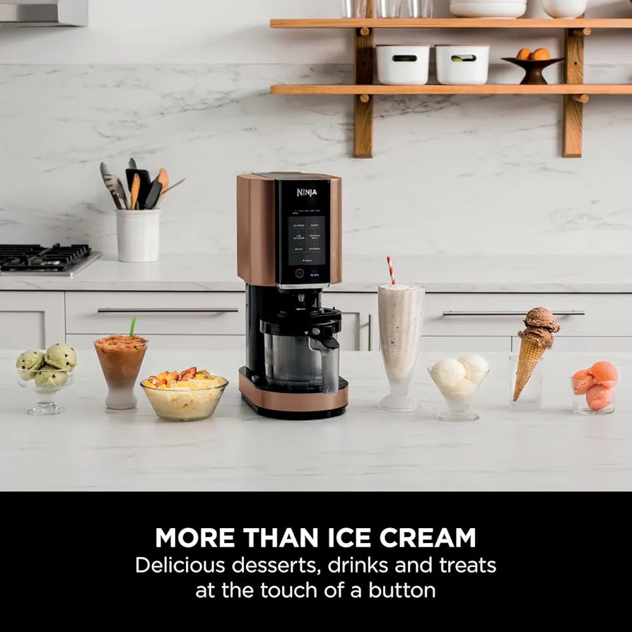 Ninja CREAMi Ice Cream Maker & Frozen Dessert Maker with 3 Tubs, 7 Programs, Makes Ice Cream, Gelato, Sorbet, Smoothie Bowl, Milkshakes and more, Makes 1.4L of Ice Cream, Black & Copper, NC300UKCP