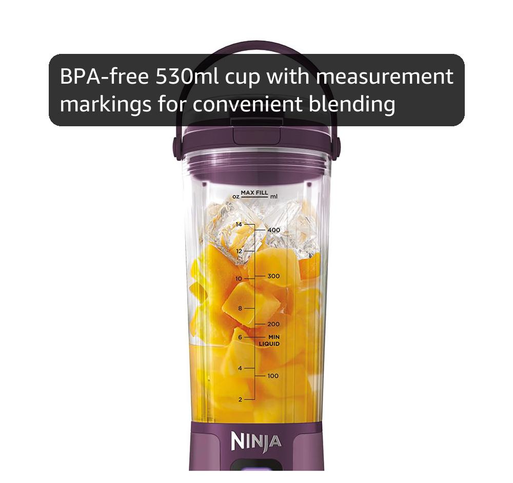 Ninja Blast Portable Blender, 530ml, Leakproof Lid & Sip Spout, Powerful Cordless Mini Blender, Rechargeable, Portable Smoothies, Protein Shakes, Blends Ice & Frozen Fruit, Purple, BC151UKPR