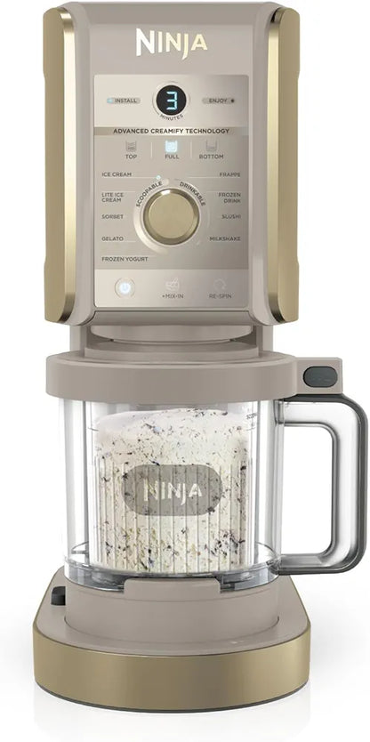 Ninja CREAMi Deluxe Ice Cream Maker and Frozen Dessert Maker with 3 Tubs, 10 Functions, Makes Ice Cream Slushi and More, 2-in-1 Flavour Option, Stone Gold, NC501UKSTGD