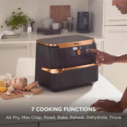 Ninja Foodi FlexDrawer Air Fryer, Dual Zone with Removable Divider, Large 10.4L Drawer, 7-in-1, Air-Fryer, Air Fry, Roast, Bake, Crisp, Non-Stick Dishwasher Safe Parts, Black and Copper, AF500UKCP