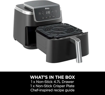 Ninja PRO 4.7L Air Fryer 4 in 1, Single Drawer, Air Frying, Roast Cooking, Heating, Drying, Non-stick Components Dishwasher Safe, Black, AF140EU