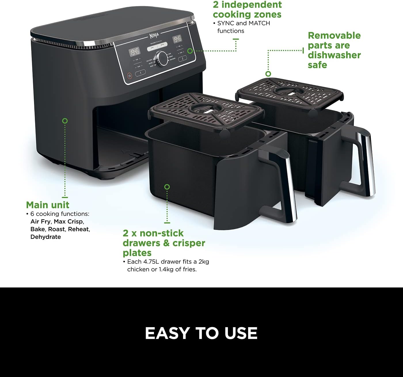 NINJA Foodi MAX Dual Zone 9.5L Air Fryer AF400UK