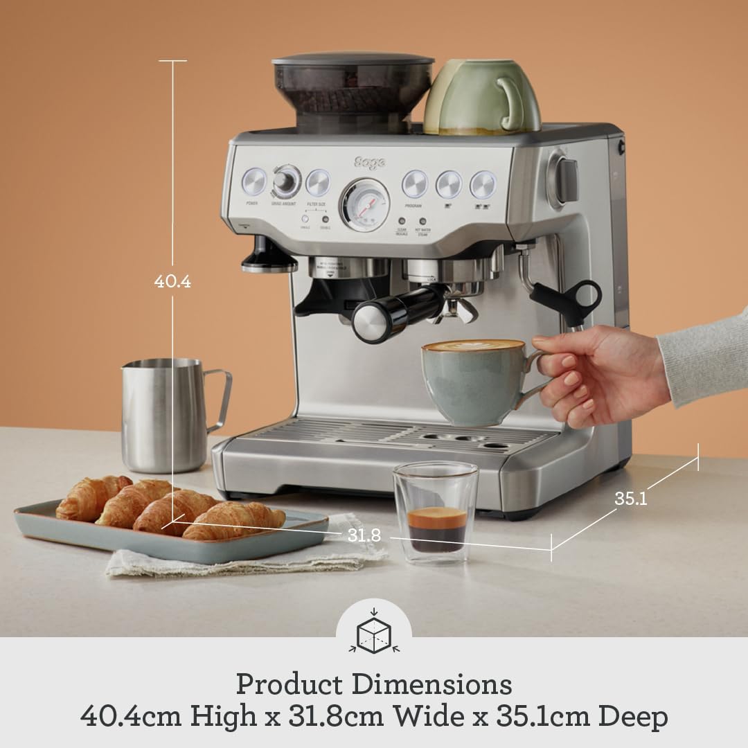 Sage The Barista Express Bean-to-Cup Coffee Machine – Integrated Grinder, Manual Milk Frother, 16 Grind Settings, 15-Bar Pump