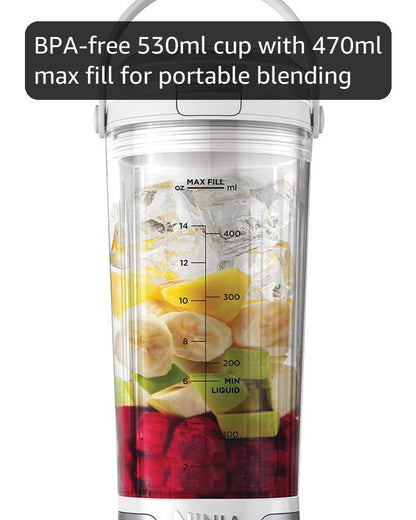 Ninja Blast Portable Blender, 530ml, Leakproof Lid & Sip Spout, Powerful Cordless Mini Blender, Rechargeable, Portable Smoothies, Protein Shakes, Blends Ice & Frozen Fruit, White, BC151UKWH