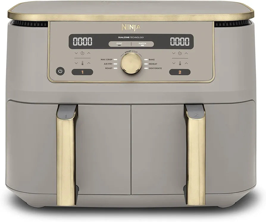 Ninja MAX Dual Zone Digital Air Fryer, 2 Drawers, 9.5L, 6-in-1, Uses No Oil, Air Fry, Max Crisp, Roast, Bake, Reheat, Dehydrate, Non-Stick, Dishwasher Safe Baskets, Stone Gold DZ400UKSTGD