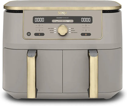 Ninja MAX Dual Zone Digital Air Fryer, 2 Drawers, 9.5L, 6-in-1, Uses No Oil, Air Fry, Max Crisp, Roast, Bake, Reheat, Dehydrate, Non-Stick, Dishwasher Safe Baskets, Stone Gold DZ400UKSTGD