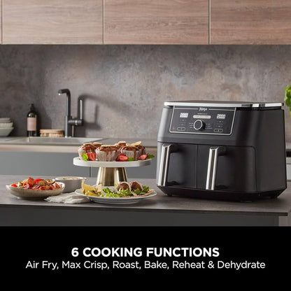 Ninja Foodi Max XXXL Dual Zone Air Fryer, 2 Basket Airfryer, 9.5L Extra Large Drawer Capacity, 6 Functions, Non Stick Ceramic, AF400ANZ, Black