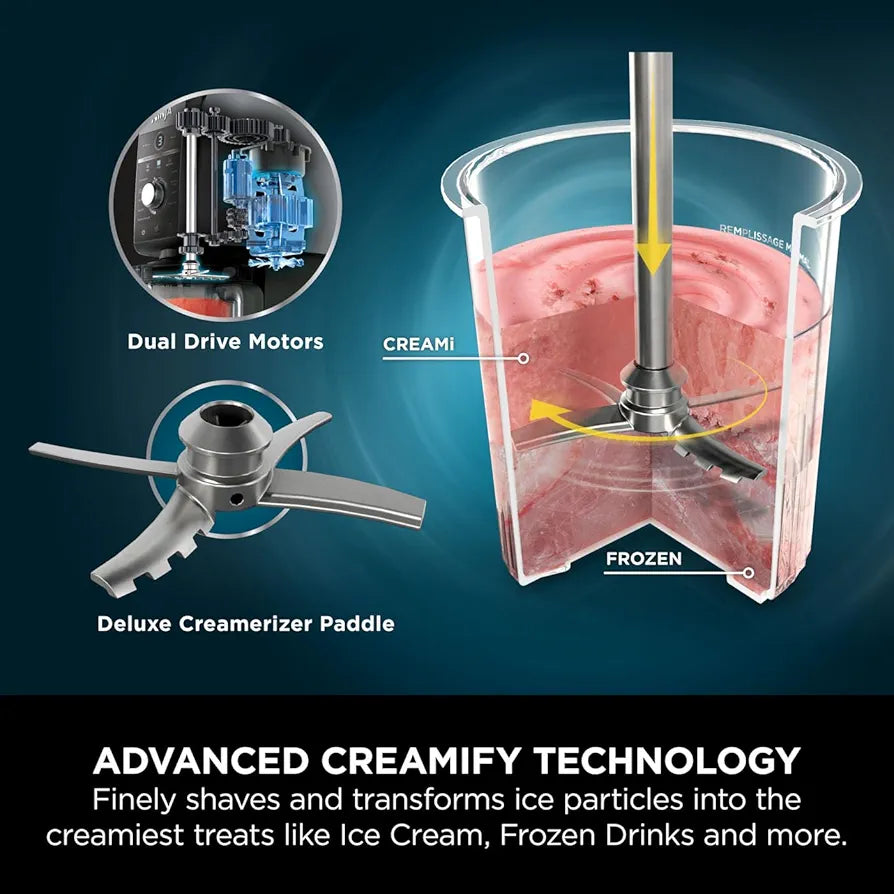 Ninja CREAMi Deluxe Ice Cream Maker & Frozen Dessert Maker with 3 Tubs, 10 Functions, Makes Ice Cream, Gelato, Sorbet, Frozen Yoghurt, Milkshakes, Slushi & More, 2-in-1 Flavour Option, Silver, NC501UK