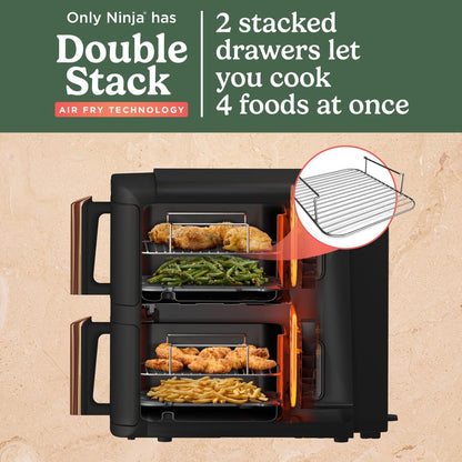 Ninja Double Stack XL Air Fryer SL400UKCP – Vertical Dual Drawer Air Fryer, 9.5L Capacity, 4 Cooking Levels, 6 Functions, Space-Saving Design, Black & Copper