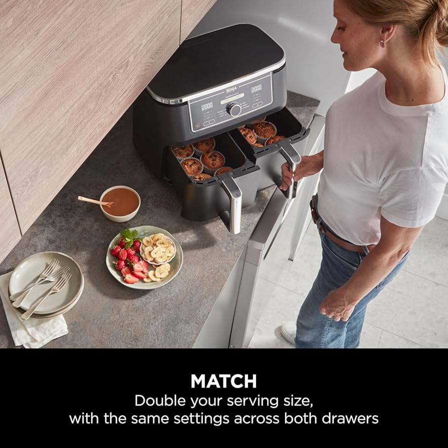 Ninja Foodi Max XXXL Dual Zone Air Fryer, 2 Basket Airfryer, 9.5L Extra Large Drawer Capacity, 6 Functions, Non Stick Ceramic, AF400ANZ, Black