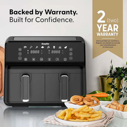 Keplin 9L Dual Zone Air Fryer - 8in1 Cooking Functions - 2700W Energy-Saving Cooker - Extra-Large