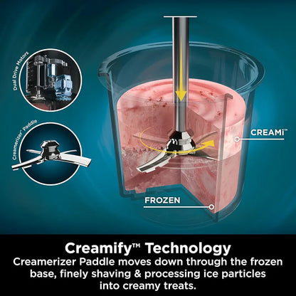 Ninja CREAMi 7 Pre-Set Programme Ice Cream & Frozen Dessert Maker With 5 Additional Dessert Tubs With Lids And Ice Cream Scoop  - Black & Silver