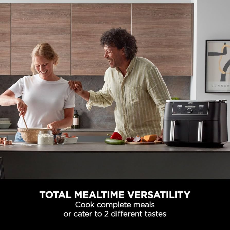 Ninja Foodi Max XXXL Dual Zone Air Fryer, 2 Basket Airfryer, 9.5L Extra Large Drawer Capacity, 6 Functions, Non Stick Ceramic, AF400ANZ, Black
