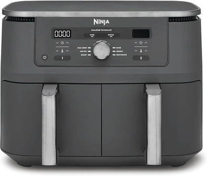 Ninja MAX Dual Zone Digital Air Fryer, 2 Drawers, 9.5L, 6-in-1, Uses No Oil, Air Fry, Max Crisp, Roast, Bake, Reheat, Dehydrate, Non-Stick, Dishwasher Safe Baskets, Gun Metal Grey DZ400UK