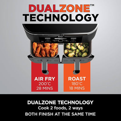 Ninja Foodi Max XXXL Dual Zone Air Fryer, 2 Basket Airfryer, 9.5L Extra Large Drawer Capacity, 6 Functions, Non Stick Ceramic, AF400ANZ, Black