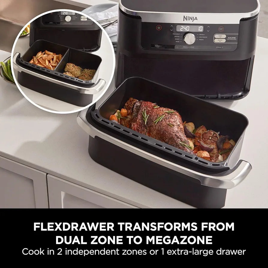 Ninja Foodi FlexDrawer Double Zone Air Fryer with Removable Divider, 10.4L Large Drawer, 7-in-1 Oil-Free Air Fryer for Frying, Roasting, Baking with Maximum Crispness